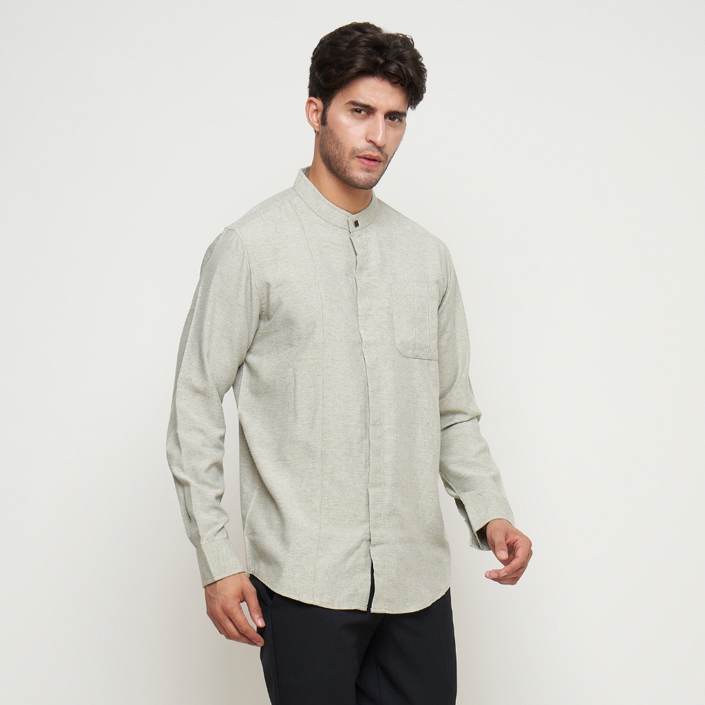 GIOSIMO Baju Kemeja KOKO Lengan Panjang Hijau Sage SlimFit Kemko