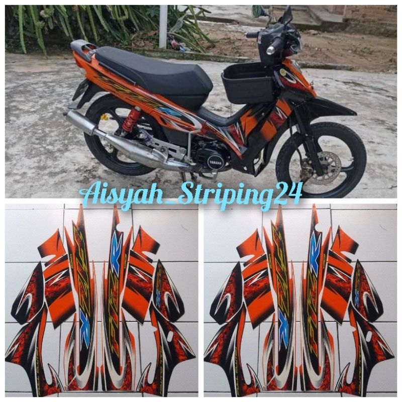 stiker striping lis body motor Yamaha FizR 2005 orange-hitam