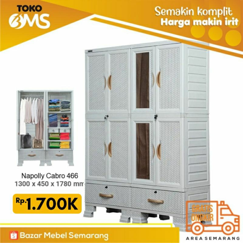 PROMO lemari plastik Napolly Cabro 466 jumbo cermin gantung rak + laci murah toko bms Semarang