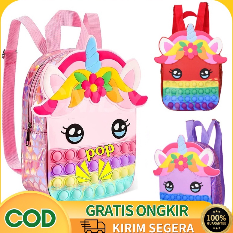 BEST PRODUCT Pop It Gelisah Mainan Unicorn Ransel Anak Perempuan Anak Laki-laki Pop Tas Sekolah Pela