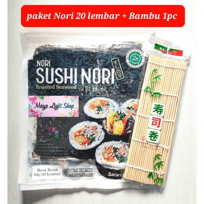 

[✥P25@] Paket sushi nori 20 lembar + 1bambu makisu penggulung bambu sushi nori dry seaweed manjun takokaya sakao halal rumput laut Diskon