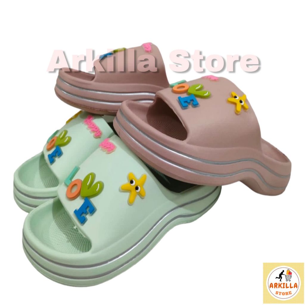 Gosome Sandal Fuji Jelly Slop Wanita Dewasa Pin Jibbitz Happy Love Type 635 / Sendal Perempuan Jeli 