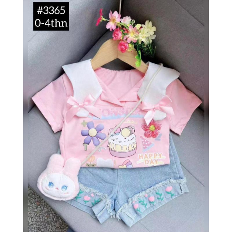 setelan anak perempuan import free tas boneka