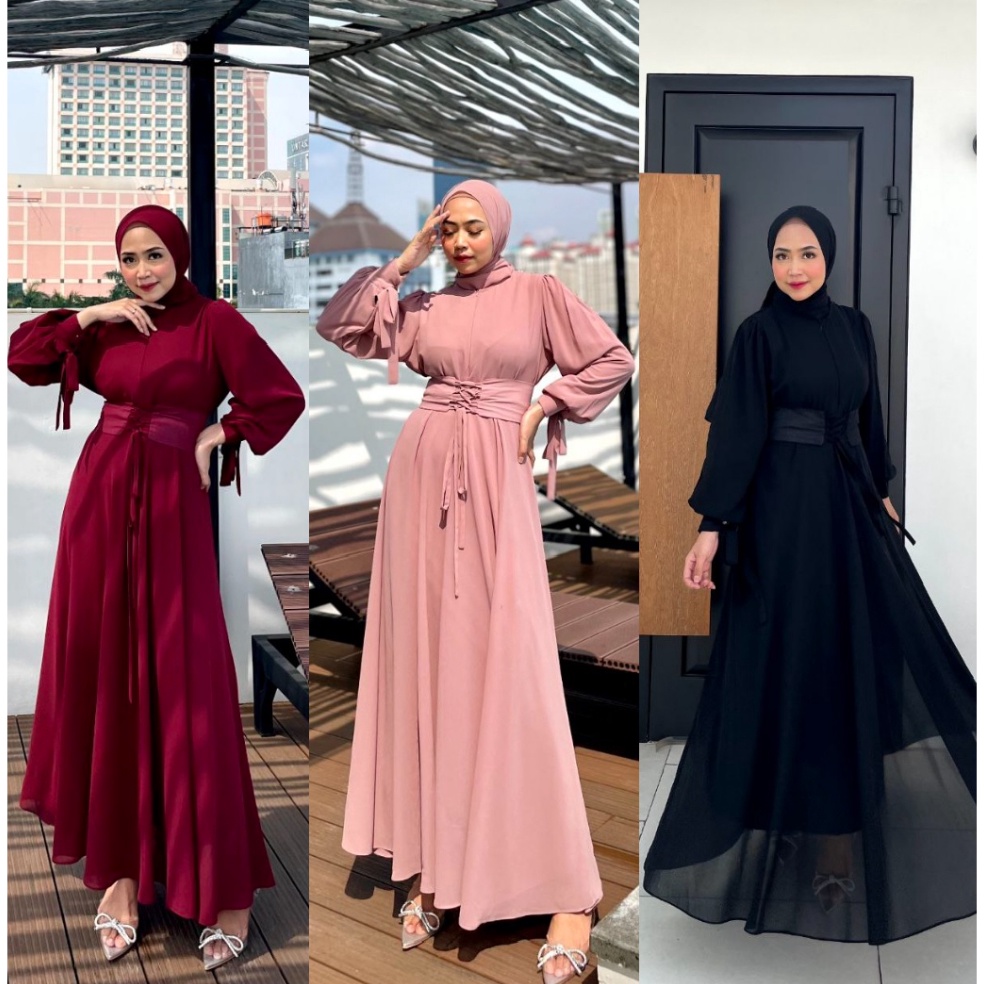 Booming.. ly Long Dress Kondangan Gamis Pesta Bridesmaid Gaun Prewedding Baju Muslim Polos Busui Fri