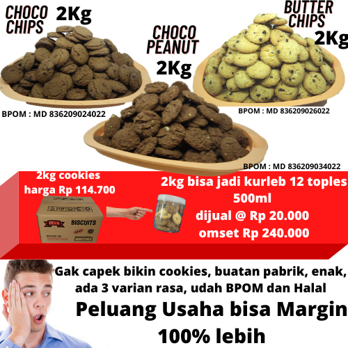 

2kg cookies Choco Chips, Choco peanut, dan Butter Chips 2 kilogram biskuit mia kiloan hampers natal dan lebaran di jakarta