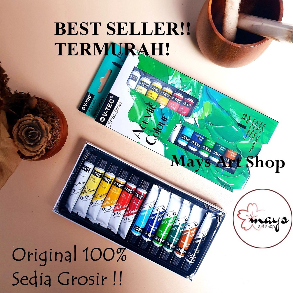 

D!skon Cat Lukis Akrilik Set Isi 12 Warna V-Tec / Acrylic Paint Color V tec Series 12 x 6 ml Colour / Cat Acrilic Kanvas Vtec 6ml 12x6 Anak / Profesional Murah With Discount