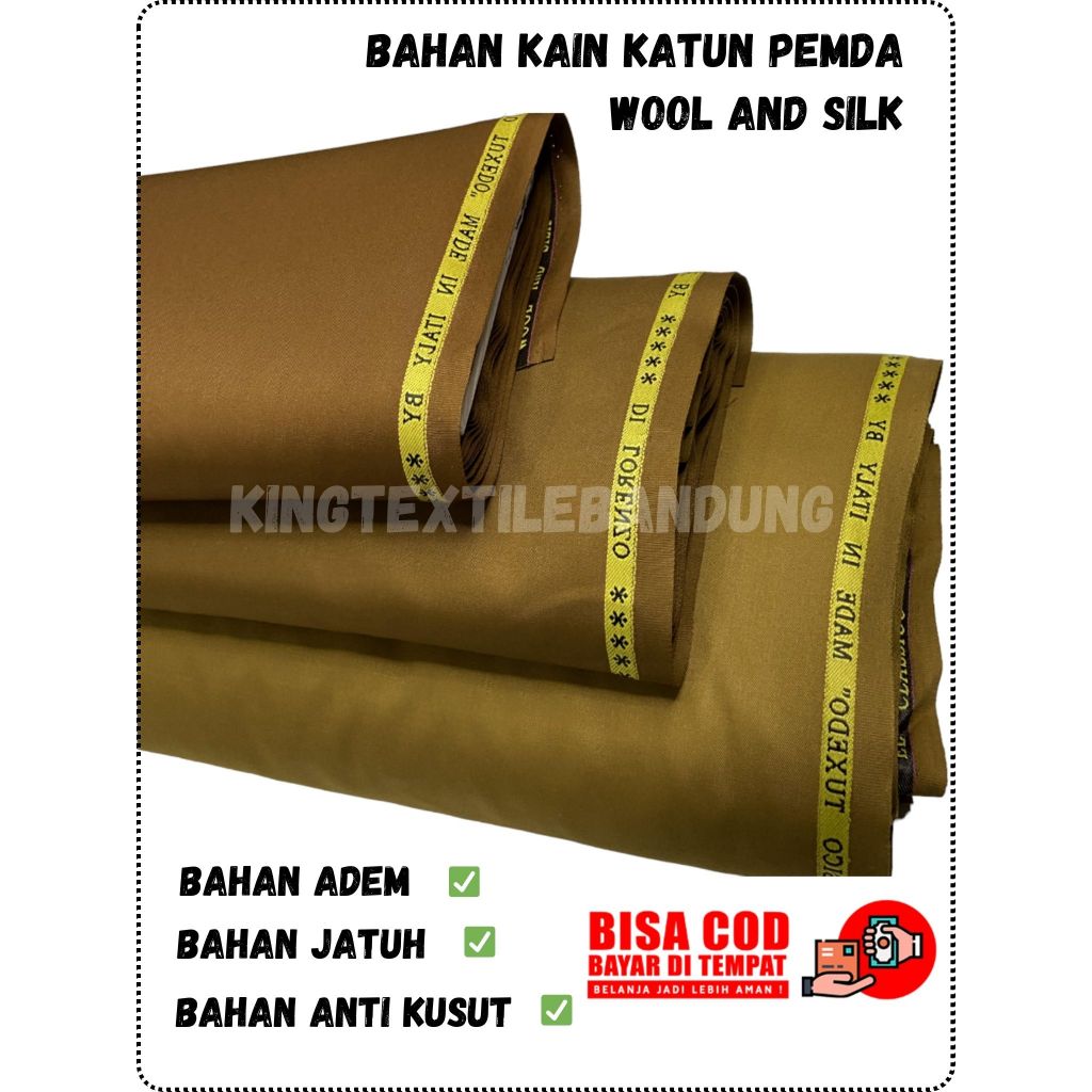 Kain pemda khaki wol and silk setelan bahan baju seragam pns pdh lembut adem anti kusut