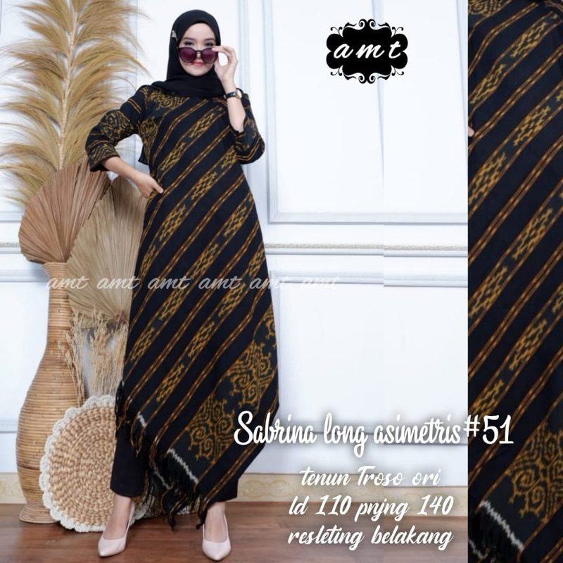 Cod/ Sabrina Long tunik tenun troso ori Asimetris Maxy tenun ori AMT
