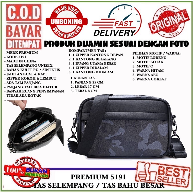 PREMIUM 5191 TAS SELEMPANG / TAS BAHU BESAR TALI PANJANG MUAT BANYAK BARANG BAHAN SINTETIS LEMBUT