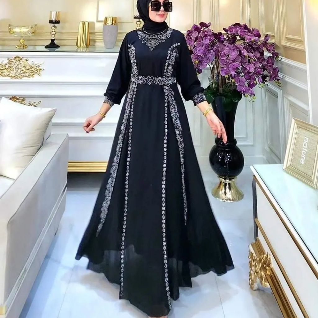 Violla Dress Baju Gamis Kondangan Wanita Bahan Ceruty Babydoll Full Furing Gamis Pesta Mewah Elegan 