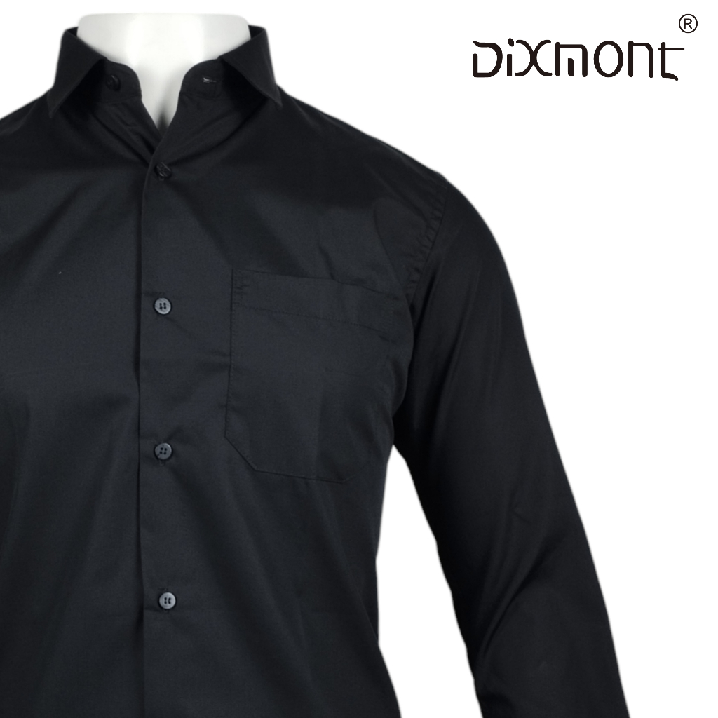 Dixmont Kemeja Hitam Polos Pria Lengan Panjang PL00623