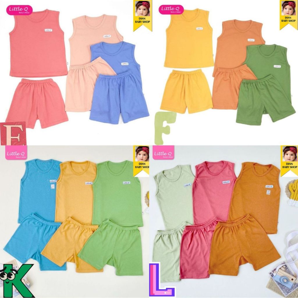 LITTLE Q || 3Set Setelan Kaos Tanpa Lengan (( POLOS_KUTUNG )) | Celana Pendek 3/4 | Little Queen .