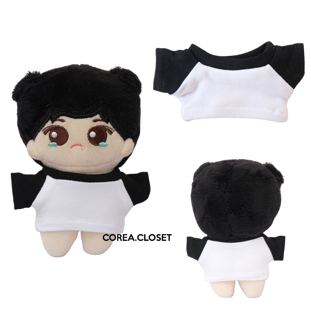 READY STOCK 10cm  denimalz    Kpop doll clothes - kaos raglan putih hitam KAOS BONEKA SEVENTEEN SUPE