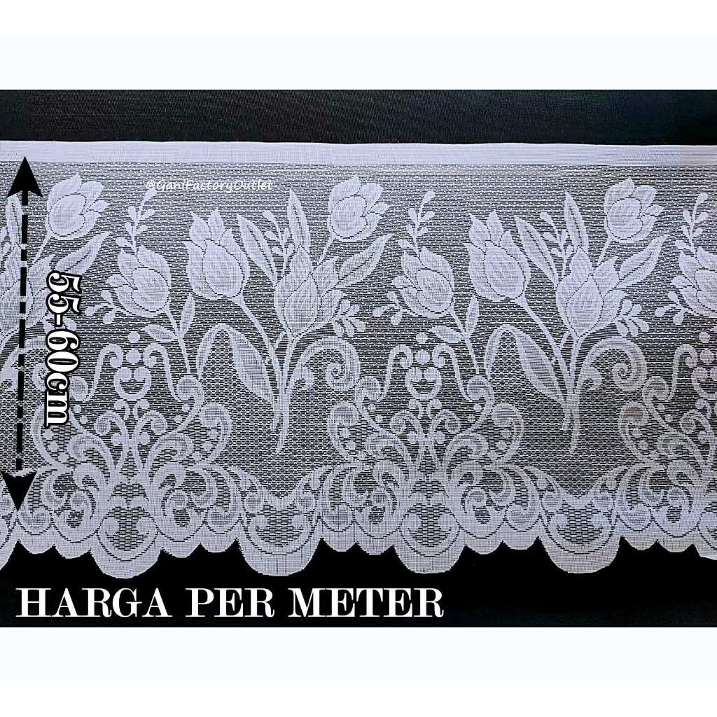 Vitrage Poni Renda Pinggiran Meja Meteran Bahan Kain Polyester Corak Tulip kode 2178