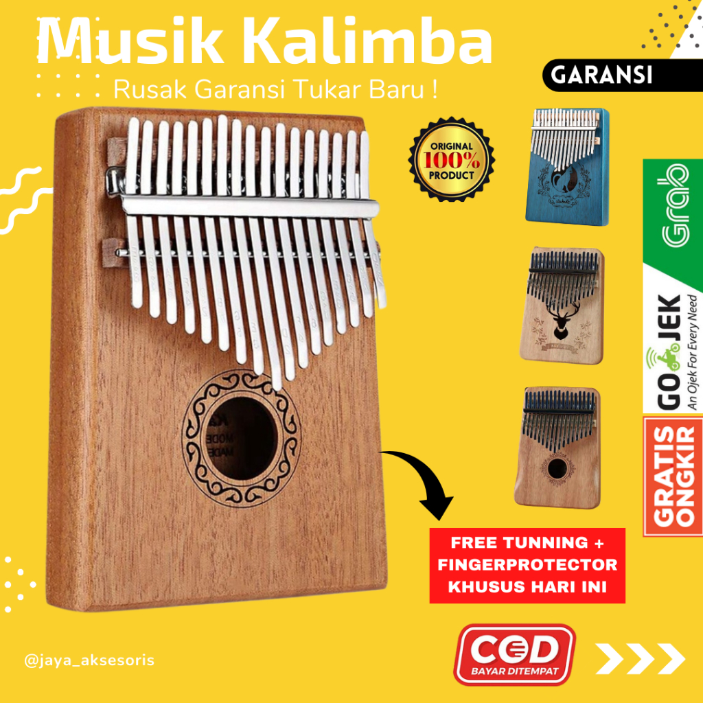 Alat Musik Kalimba Acrylic Kimi Mini 17 Keys Piano Jari Jempol Petik Kalimba Kayu Original Tradision