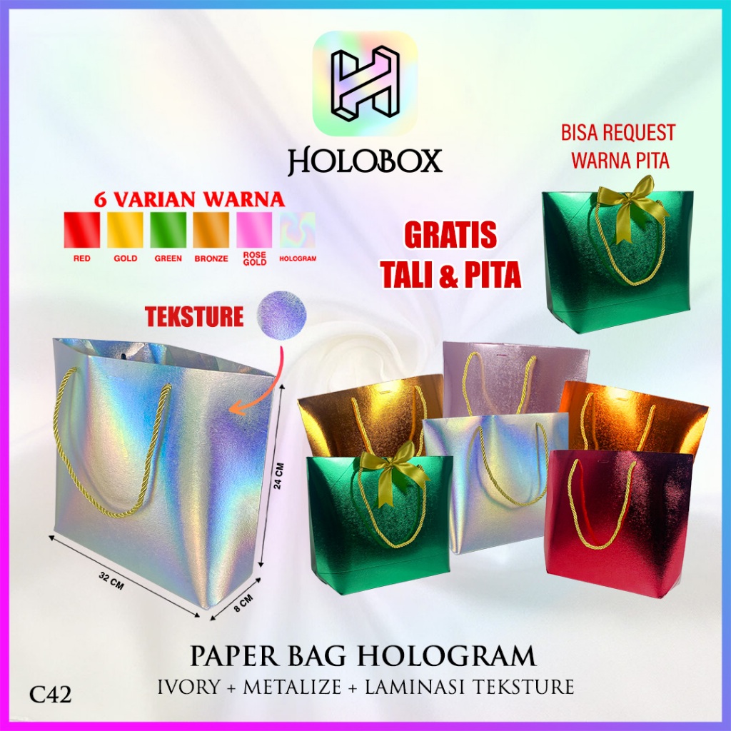 

Paper Bag Souvenir Metalize Hologram/Tas Kado Hadiah Pernikahan/Goddie Bag/C42