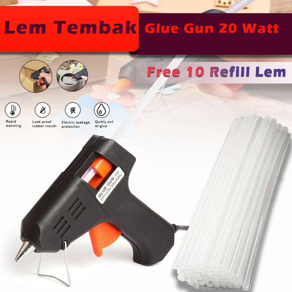 Paket Lem Tembak 20 Watt Alat Lem Tembak Bonus Lilin Lem Tembak 10 Pcs - Alat Lem Tembak 20 watt Glu