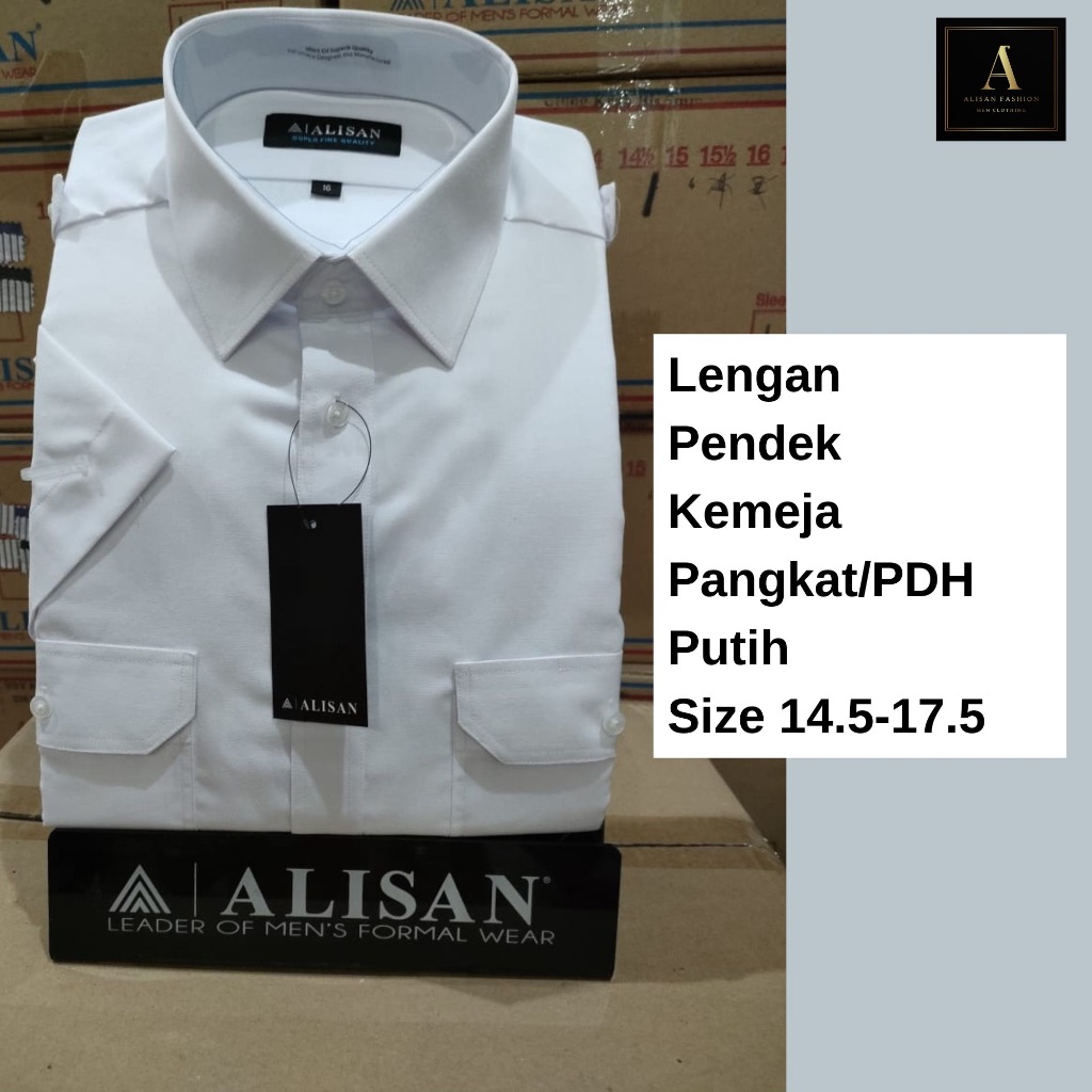 Alisan Kemeja Pria Lengan Pendek Kemeja Pangkat atau PDH Putih