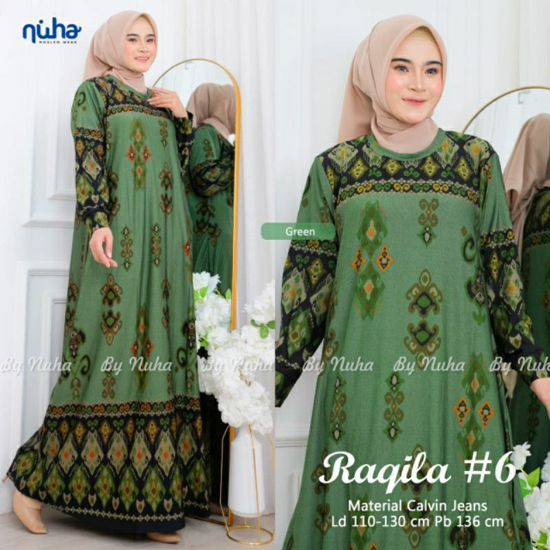 Raqila #6 Gamis Calvin Jeans Jumbo Fit XL XXL XXXL Ld110 Ld120 Ld130 Bahan Melar Adem Motif Etnik Ga