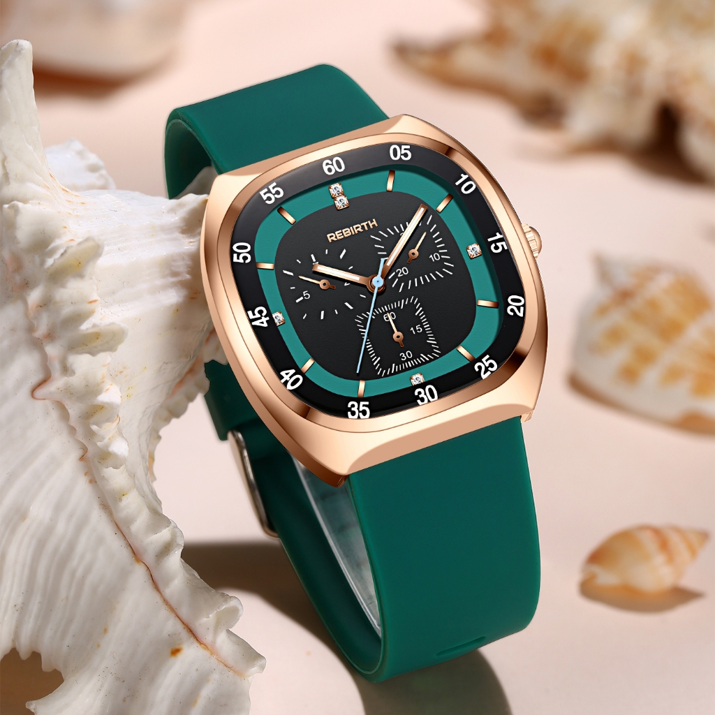 REBIRTH Jam Tangan Wanita Anti Air Original Kasual Mode Tali Silikon Jam Tangan Cewek Korea-6