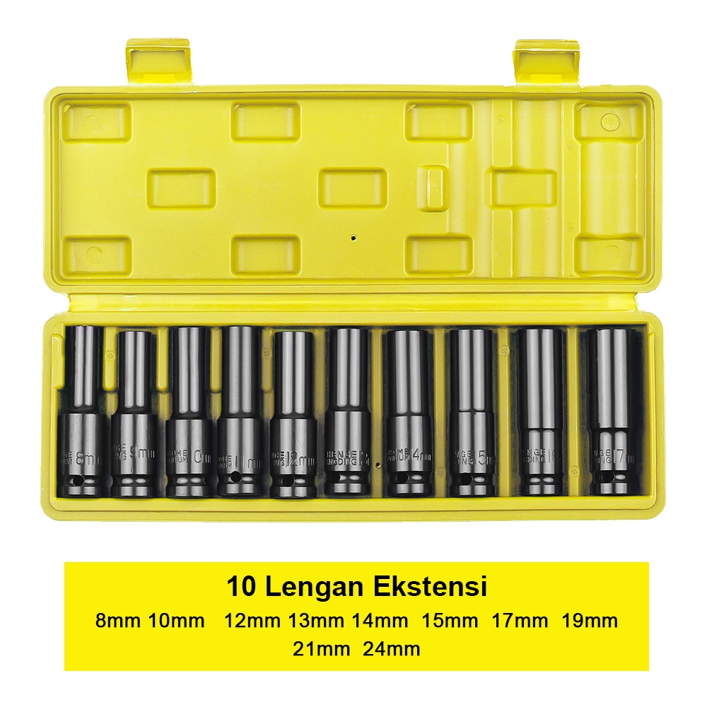 Impact Socket Set 10Pcs 1/2 Inch 8-24MM Extension Impact Socket Panjang Mencapai Soket Nut Perbaikan AlaT