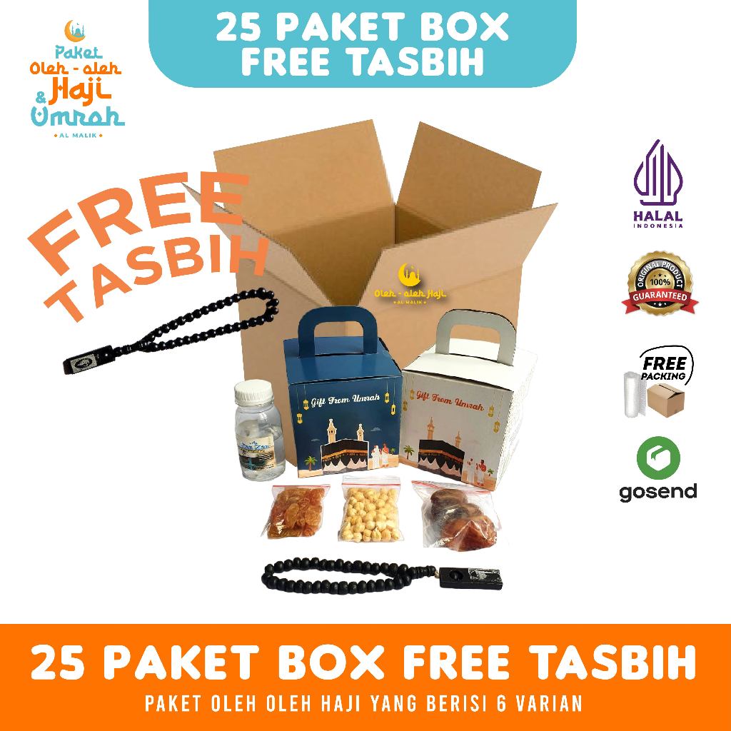 

Paket Oleh Oleh Haji dan Umroh Dus Box FREE TASBIH KAYU per 25 pcs