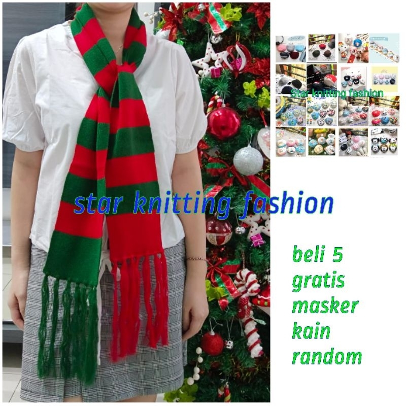 syal syall shawl scraf natal christmas merah hijau wol