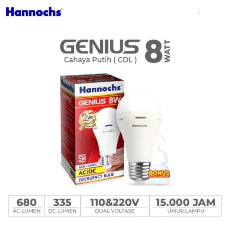 LED HANNOCH GENIUS 8 WATT / LED AC DC / LAMPU AJAIB
