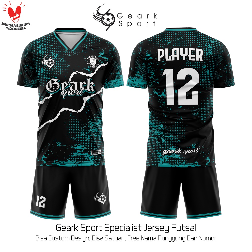 Jersey Baju Futsal / Sepak Bola Terbaru Bebas Custom Design Motif  TOSCA SPECKLE Full Printing Free Nama Dan Nomor Punggung