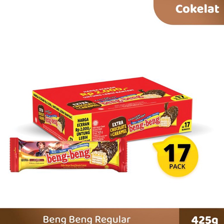 

[Produk 0R33] Beng Beng BOX BengBeng Reguler Extra Chocolate & Caramel Crispy Wafer beng-beng Netto isi 17pcs X 25gr - 1 DUS Grosir )人