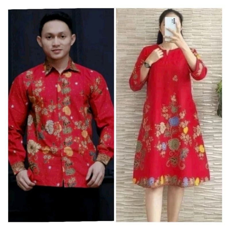 Dress batik couple merah || dress pesta merah || dress modern