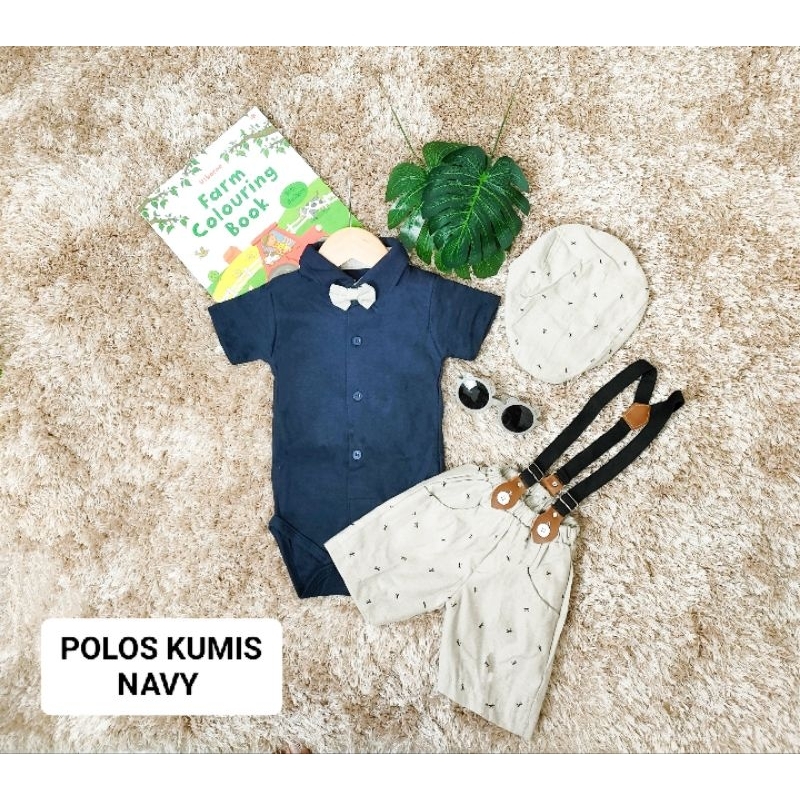Setelan Baju Bayi Laki-laki Model Jumper Dan Celana Suspender Motif Polos Kumis Estimasi Usia 0-9 Bu