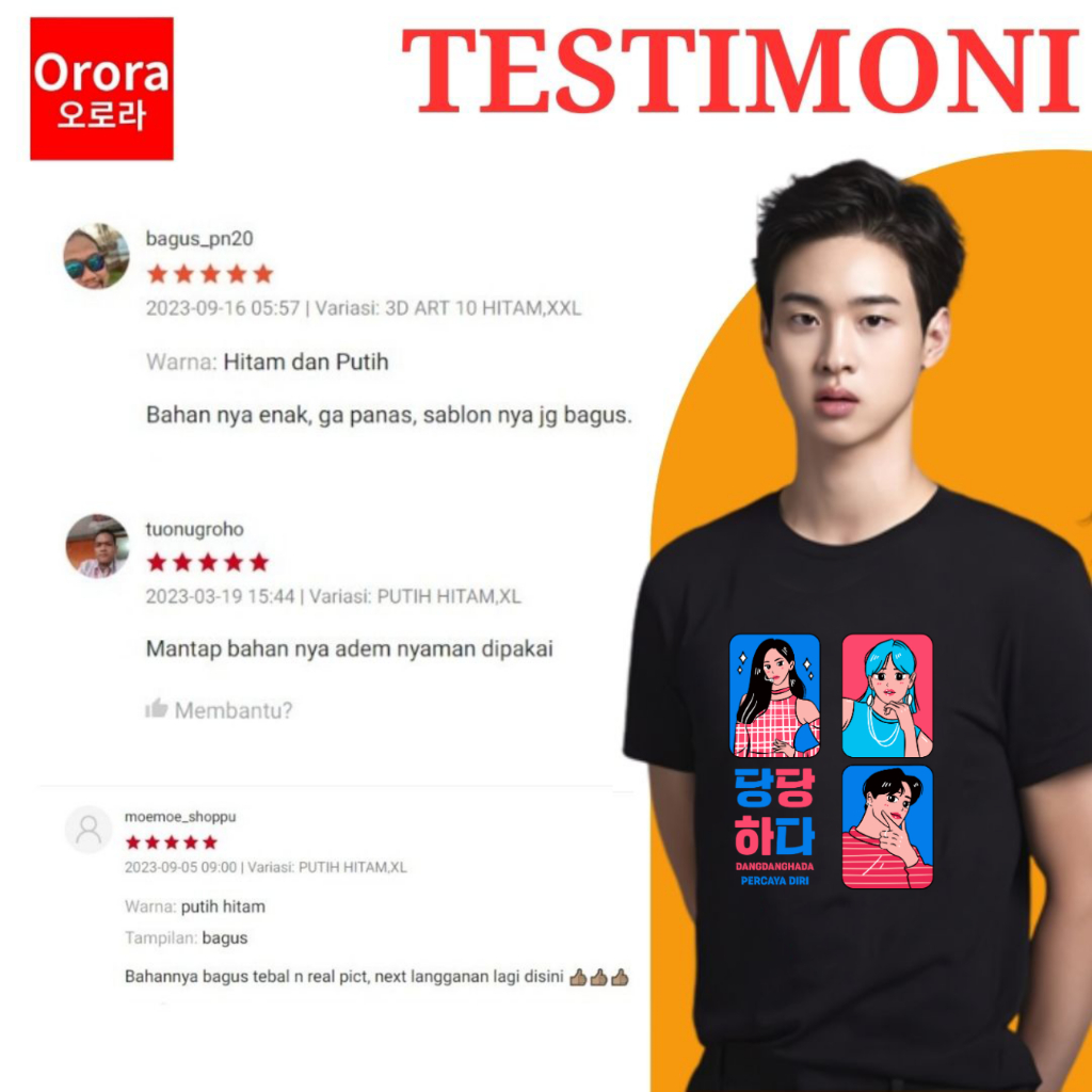 Orora Kaos Pria Korea Dangdanghada - Baju Atasan Sablon High Quality Pria Wanita Warna Hitam Putih Ukuran S M L XL XXL XXXL keren Original ORKL 22