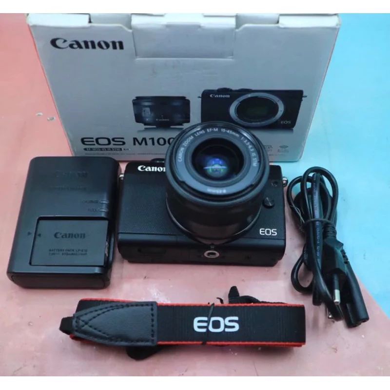 KAMERA EOS CANON M100 ( Built-in WiFi ) + LENSA KIT EF-M15-45 IS STM ( Second )