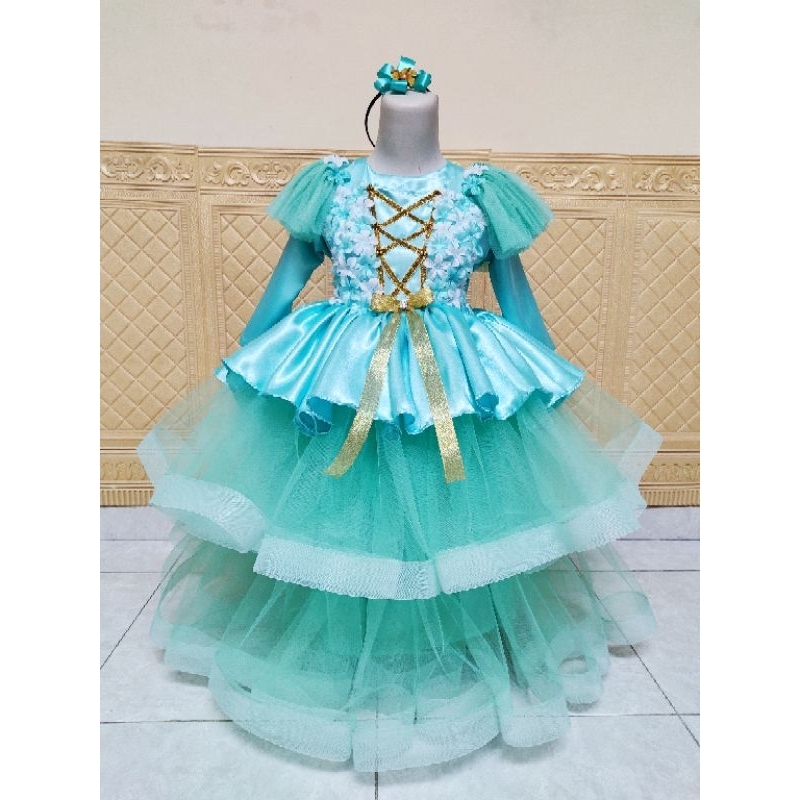 baju fashion show anak perempuan/NON COD gamis pesta anak perempuan bisa request wrn free bando