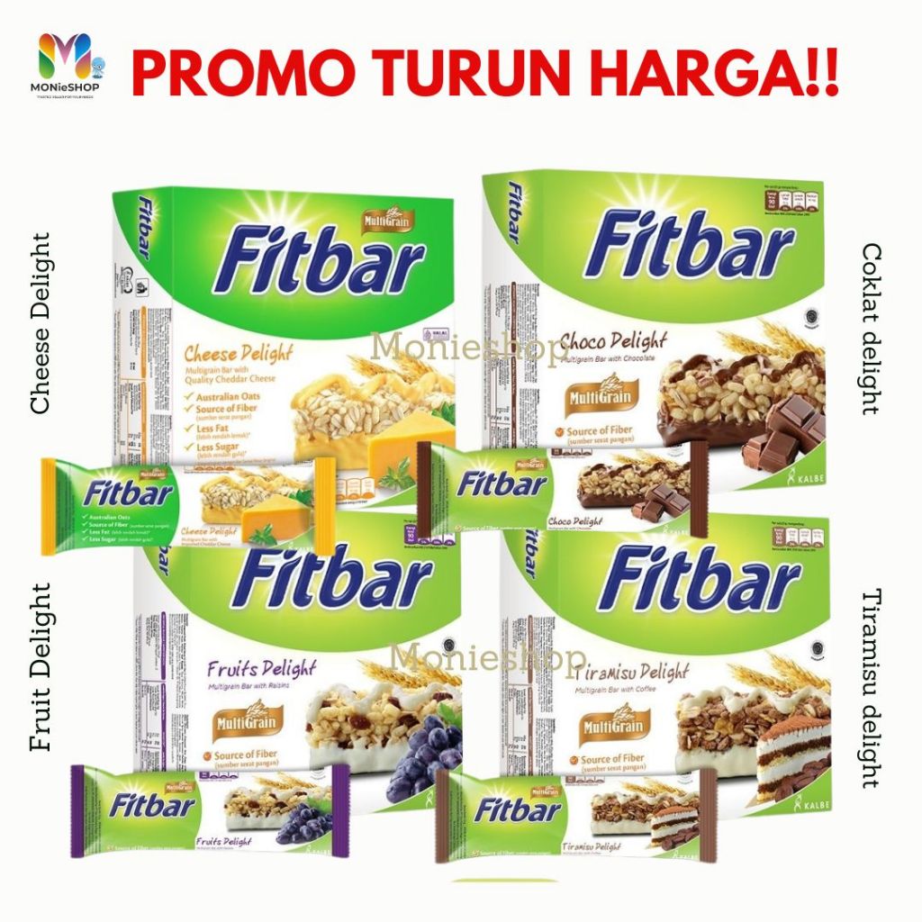 

MONIESHOP - FITBAR 5X22gr/isi 12x22gr tiramisu coklat nuts fruit cemilan sehat Fitbar Kalbe