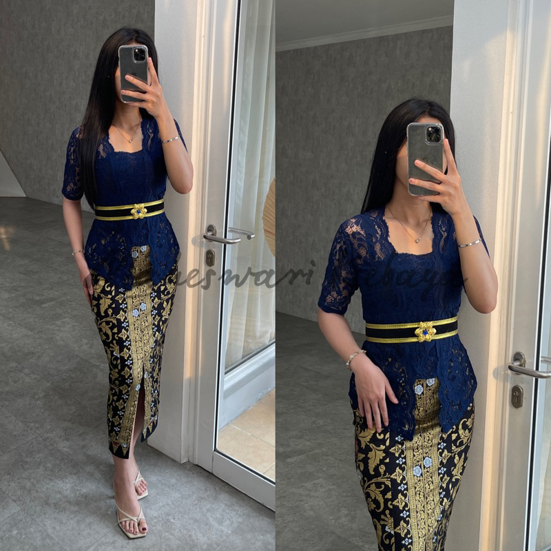 Kebaya Bali Set Brukat Bianca Navy