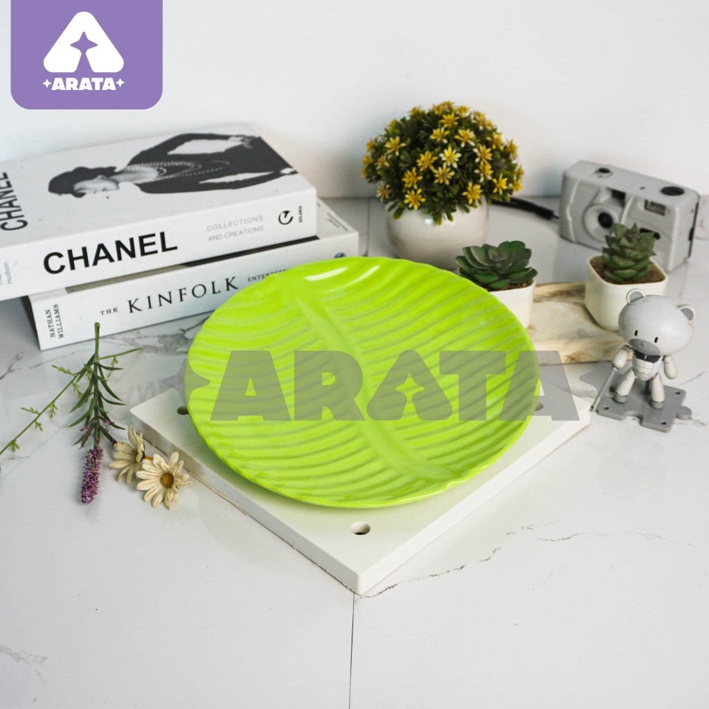 Piring Melamin Makan Lauk Motif Daun Timbul Singa Singi