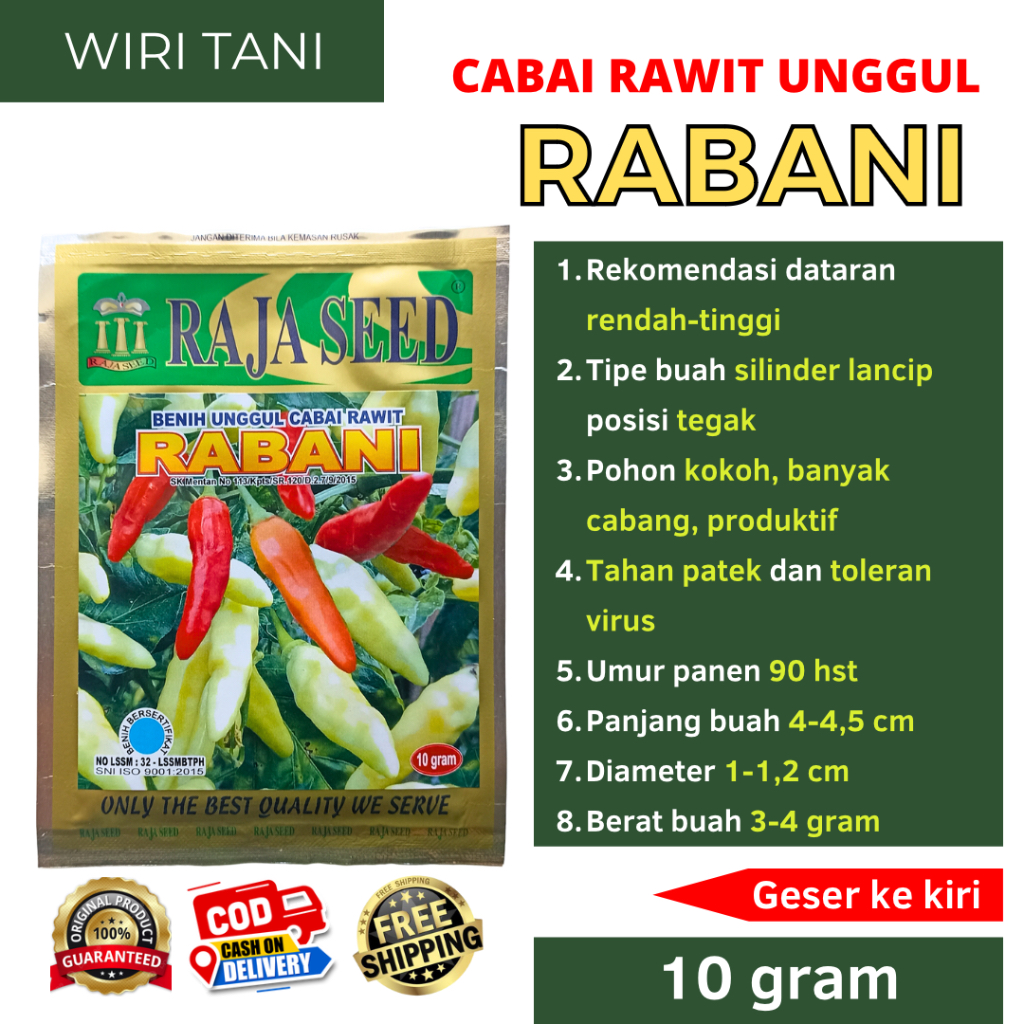 Benih Cabai Rawit RABANI Tahan Patek dan Toleran Virus 10 gram (± 2100 biji) | Bibit Cabe Rawit Semi