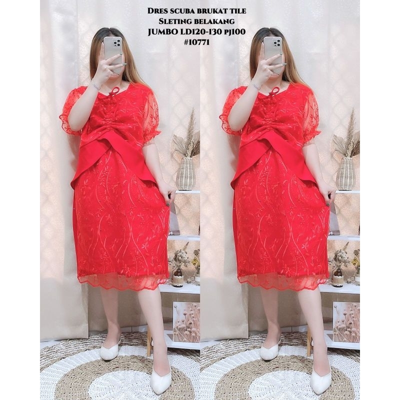 DRESS PESTA / DRESS SCUBA /DRESS MERAH/DRESS SCUBA JUMBO EDISI MERAH