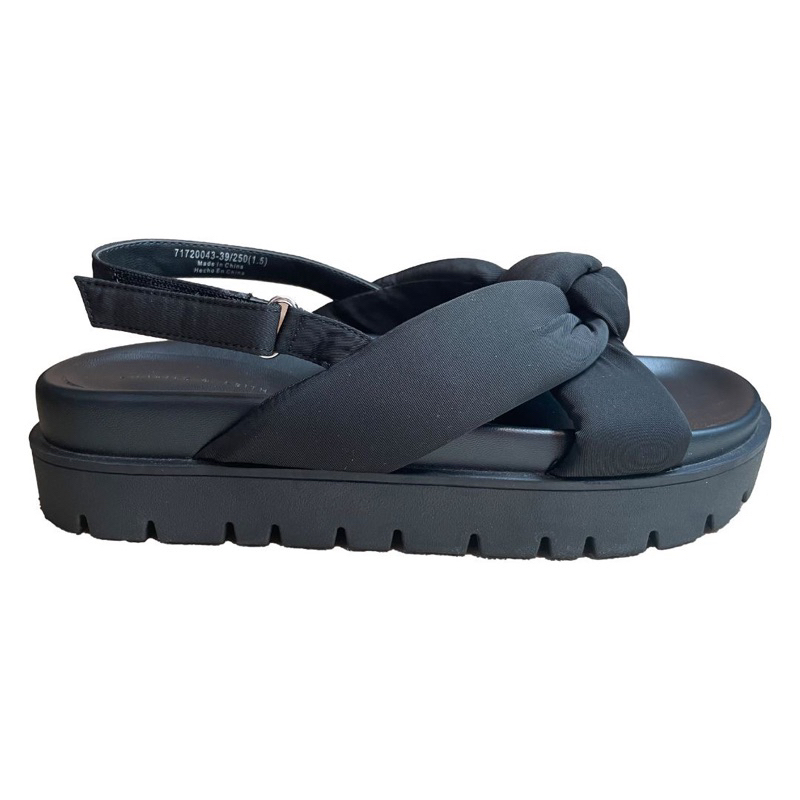 charles & keith sandal flatform nylon knotted in black