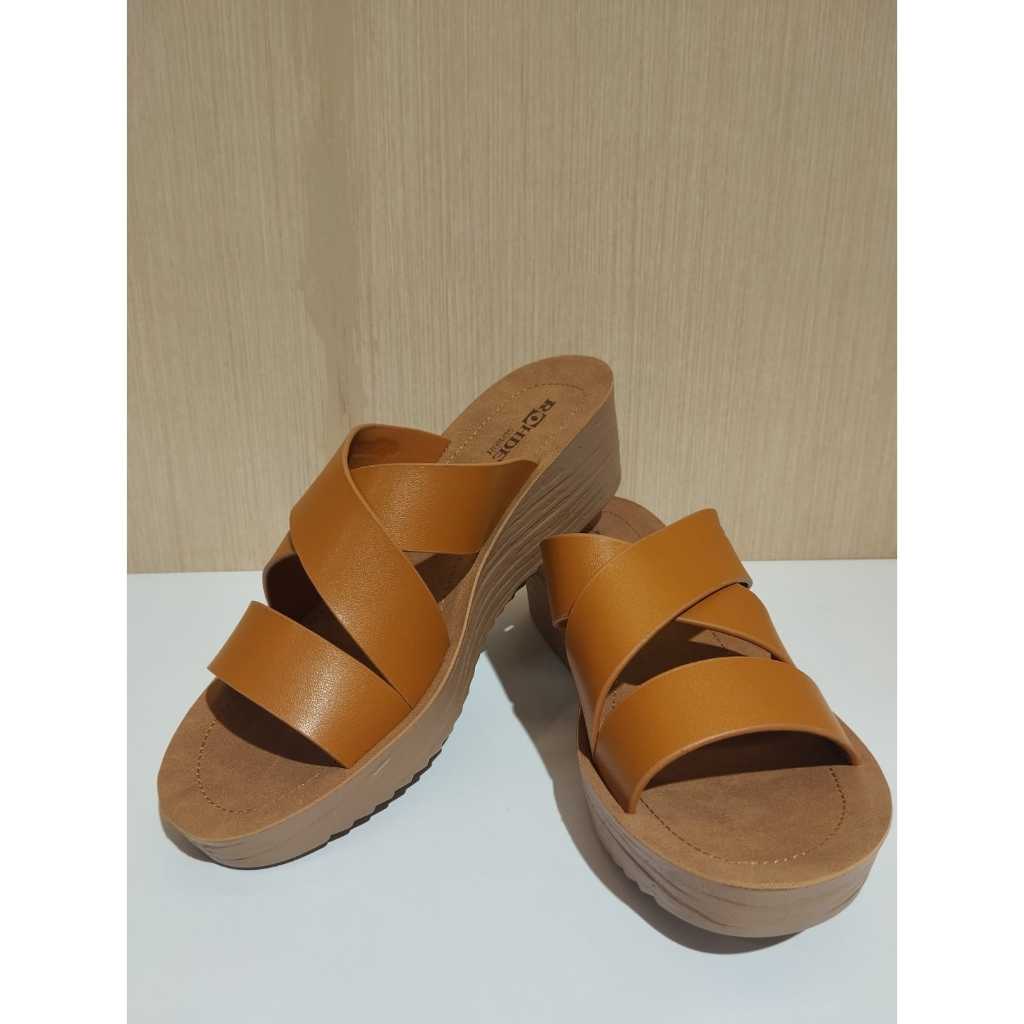 Rohde 6905 Sandal Hak Wedges Wanita Warna Tan dan Black