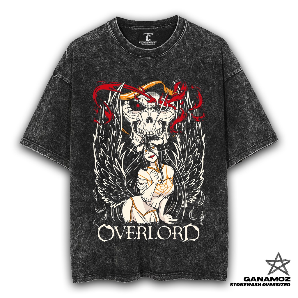GANAMOZ Kaos Anime Overlord AINZ'S SERVANT Stone Wash Oversize Unisex T-shirt | Kaos Oversize Wanita