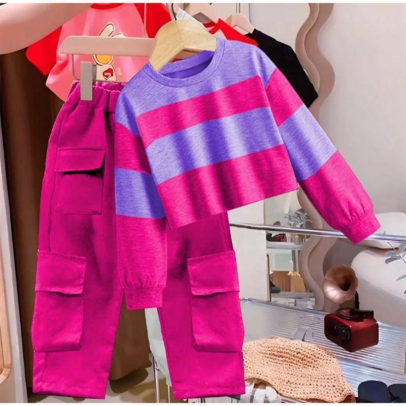 	 TERBARU !! Setelan anak Perempuan Baju Anak Cewek Multicouler Setelan Sweater Crop Strip Terbaru 1-8 Tahun	