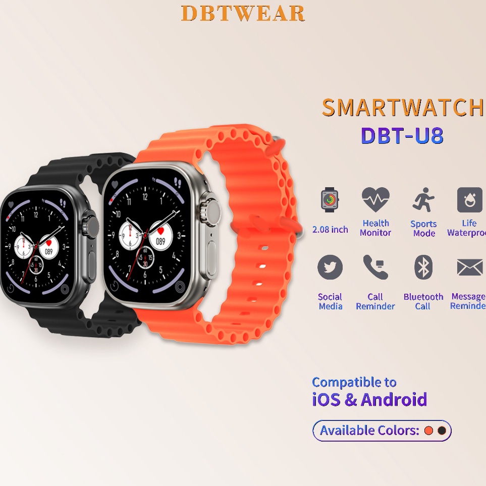 [KODE QSEYQ] [COD] DBTWEAR DBT-U8 Bluetooth Smartwatch 2.01 inci Layar Sentuh Penuh Seri Olahraga Pe