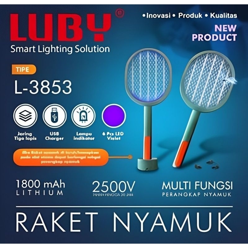 LUBY Raket Nyamuk L - 3853 baterai kabel listrik