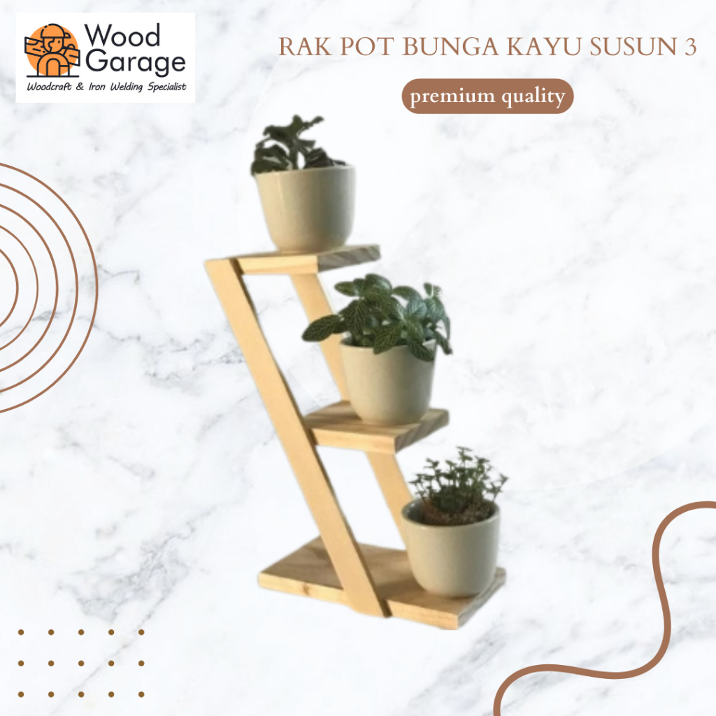 Rak Pot Tanaman Hias Susun Tiga Bahan Kayu Jati Belanda