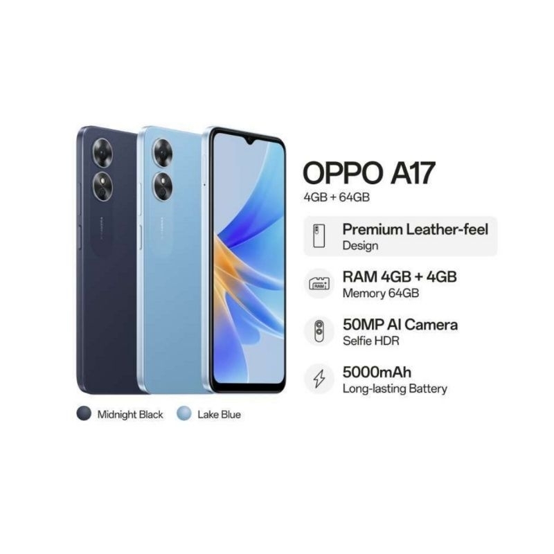 Hp Oppo A17 4/64 GB - ( Oppo A 17 4GB + 64GB ) Garansi Resmi