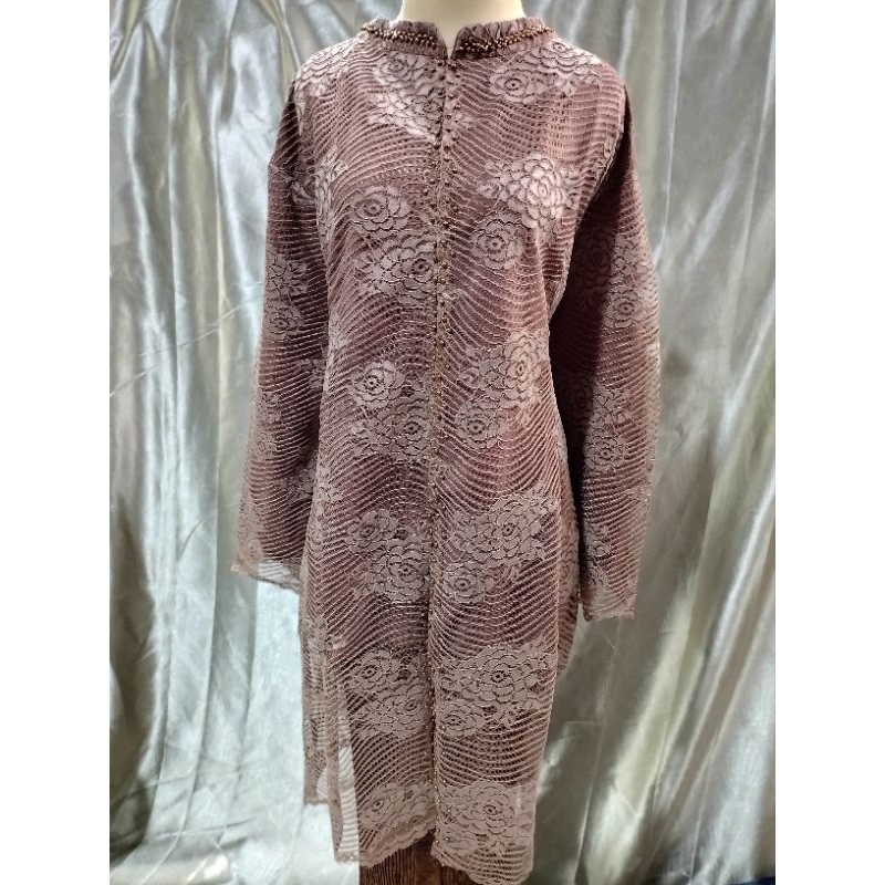 Atasan kebaya ibu pengantin / orang tua /tunik broklat krah sanghai mutiara mote