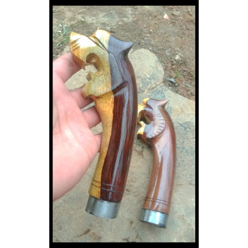 Gagang Golok ukir Singa kayu snokeling UK 18cm